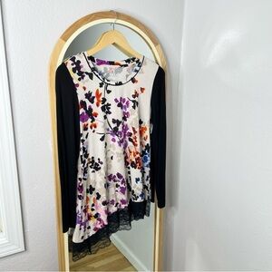 LOGO by Lori Goldstein watercolor floral asymmetrical tunic top